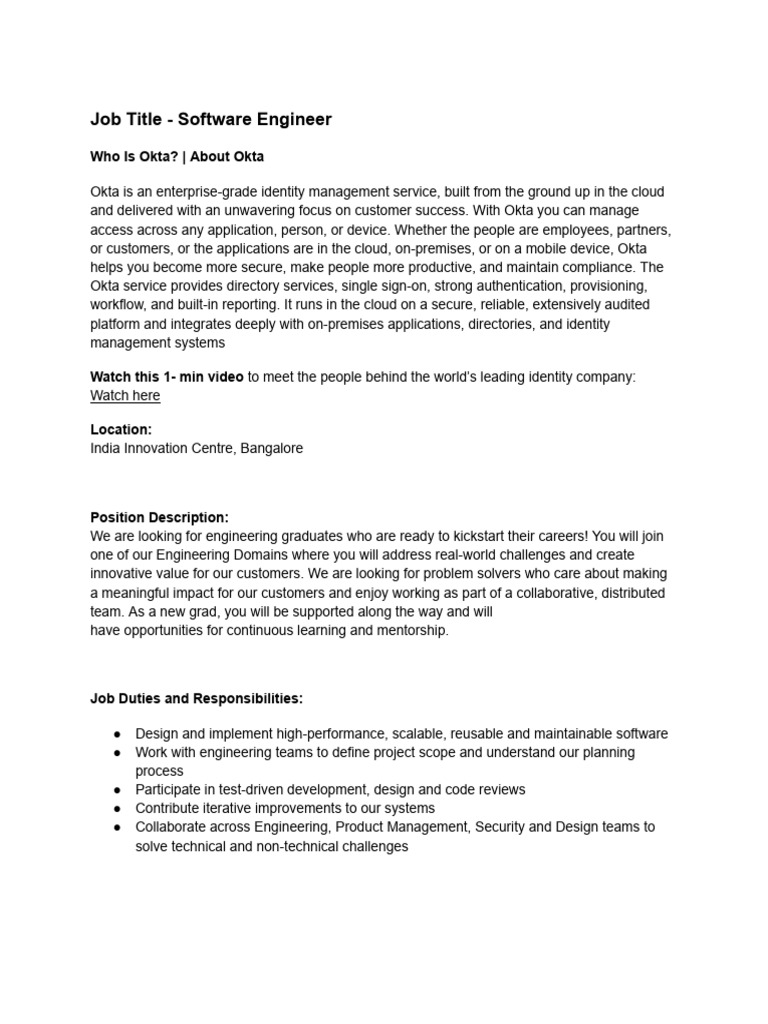 Software Engineer Job Opening at Okta | PDF | Cloud Computing ...