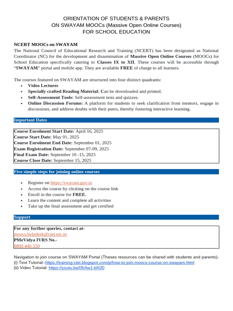 SWAYAM MOOCs for School Education Guide | PDF | Massive Open Online ...