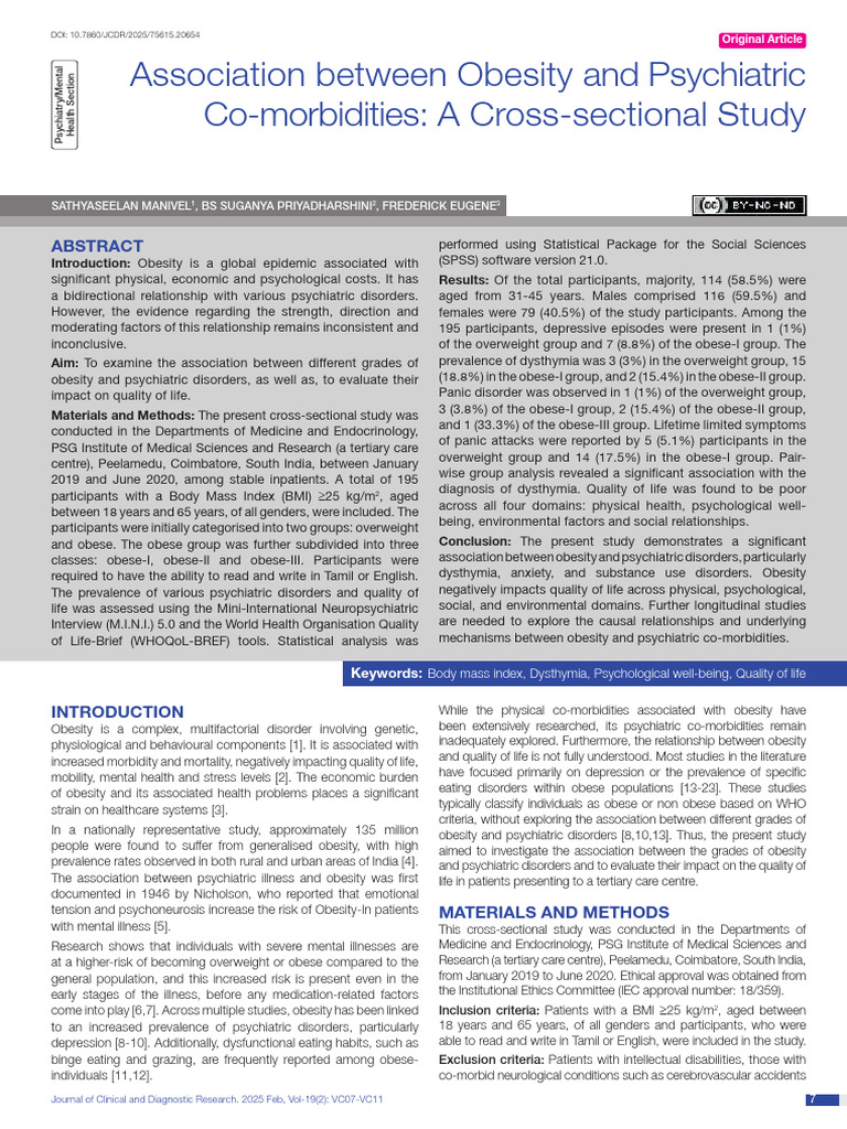 Obesity and Psychiatric Disorders Study | PDF | Mental Disorder | Obesity