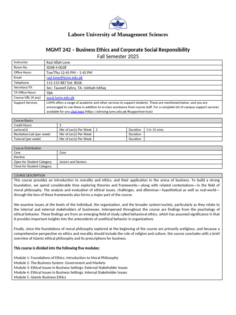 Business Ethics Course by Razi Allah Lone | PDF | Business Ethics ...