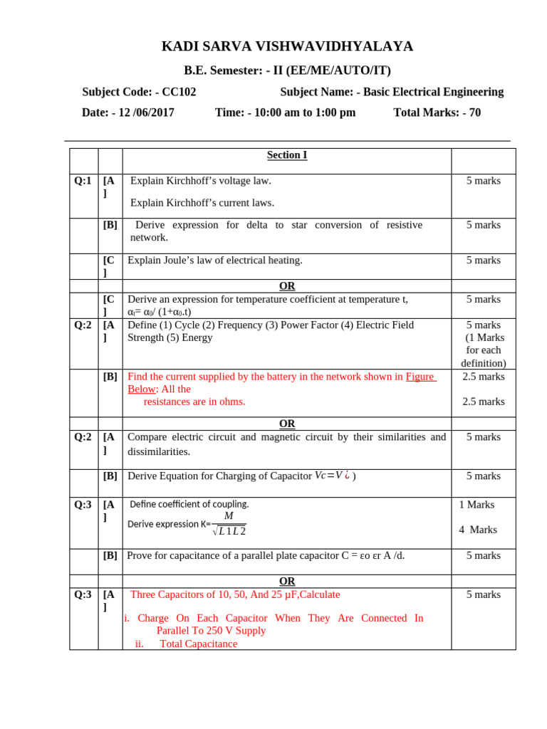 BEEE New Paper 2022 | PDF | Series And Parallel Circuits | Capacitor