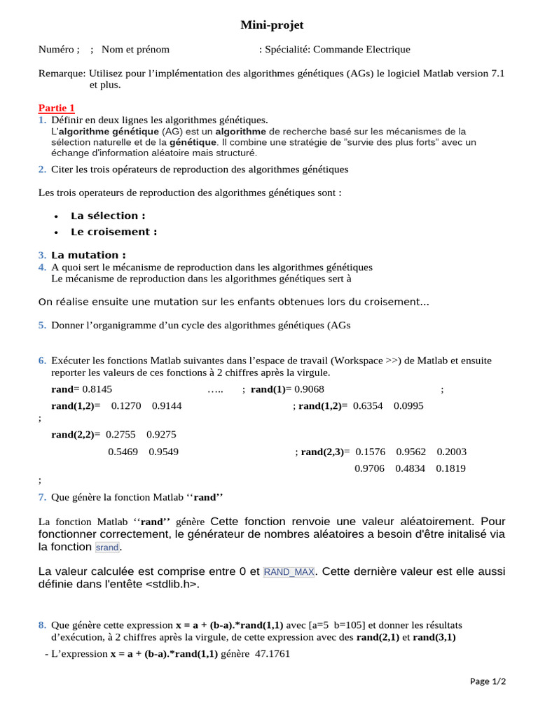 Algorithmes génétiques en Matlab | PDF | Algorithme génétique