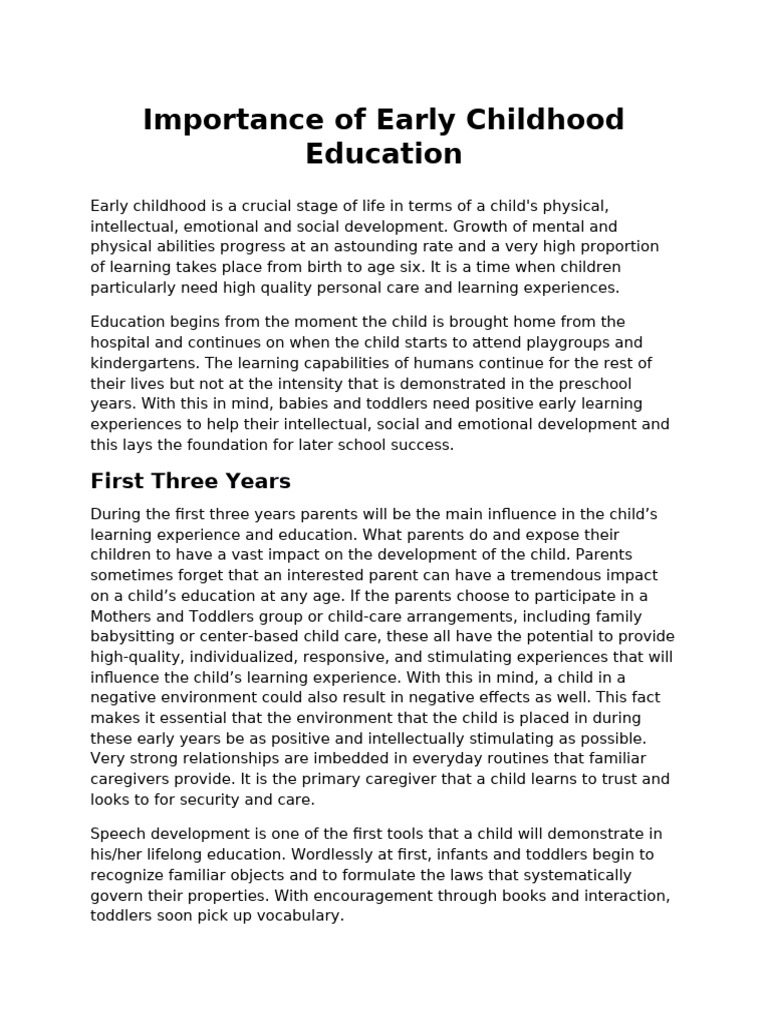12-Importance of Early Childhood Education | PDF | Infants | Child Care