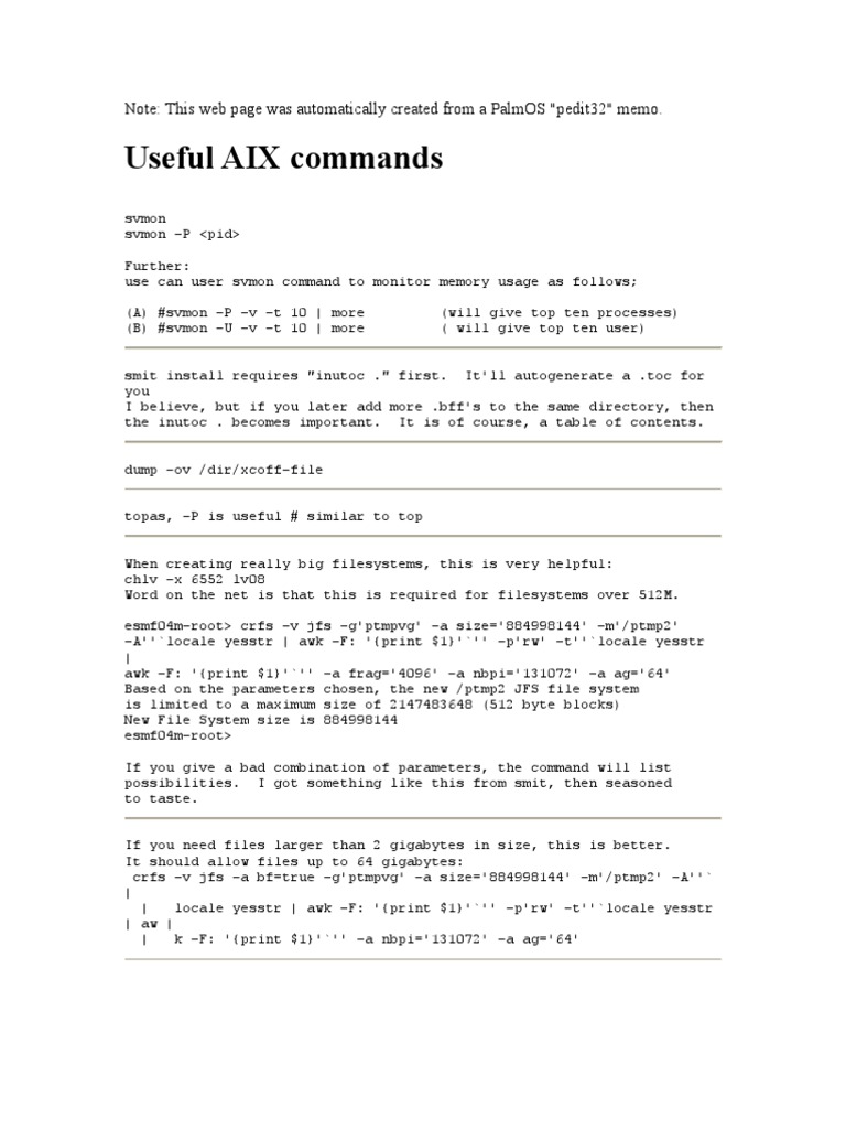 AIX Userful Command PDF Computer Data Digital Technology