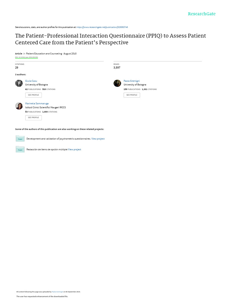 Patient-Professional Interaction Questionnaire | PDF | Health Care ...