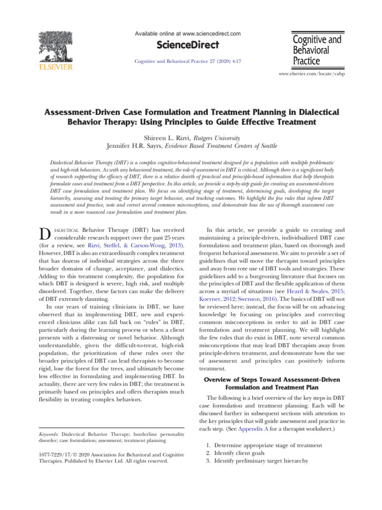 DBT Case Formulation & Treatment Guide | PDF | Dialectical Behavior ...