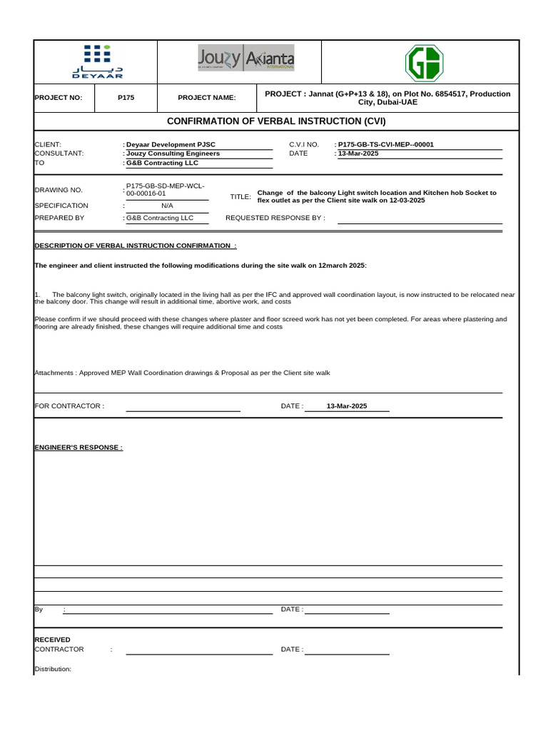 Confirmation of Verbal Instruction CVI P175 | PDF
