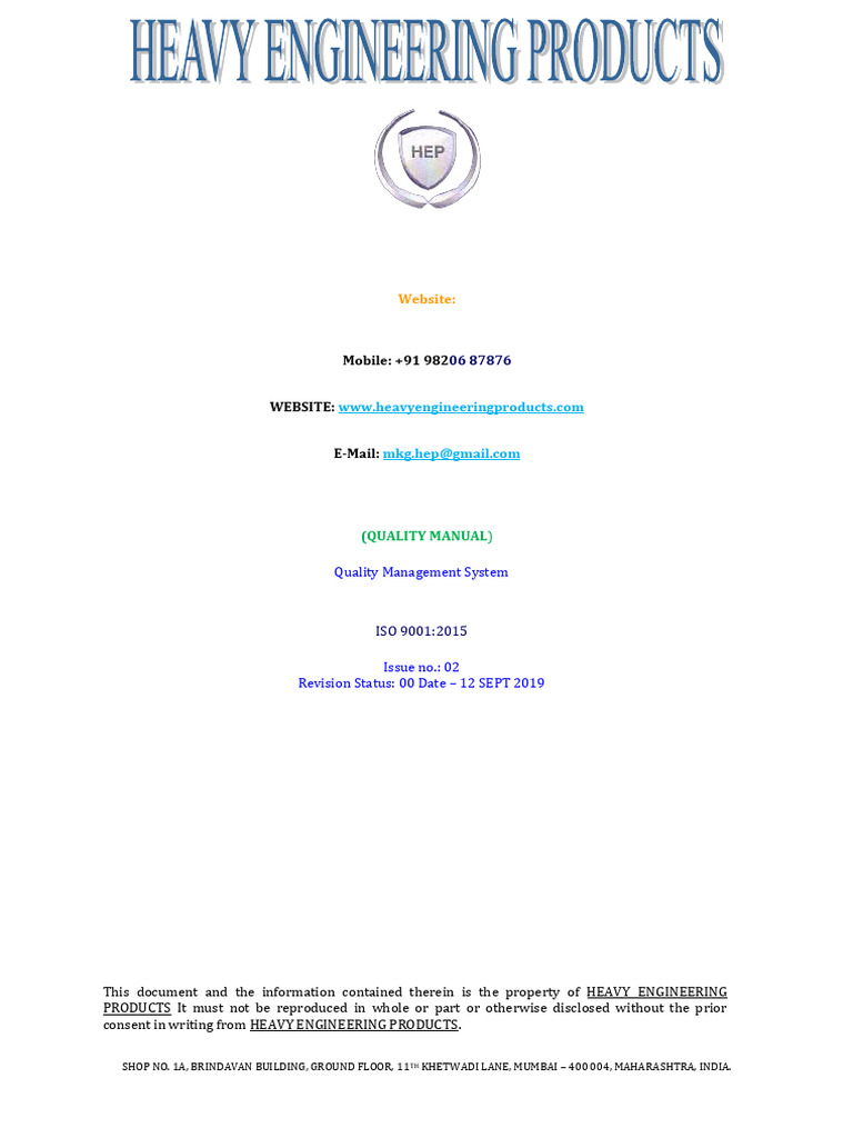 Quality Management System Manual ISO 9001 | PDF | Quality Management ...