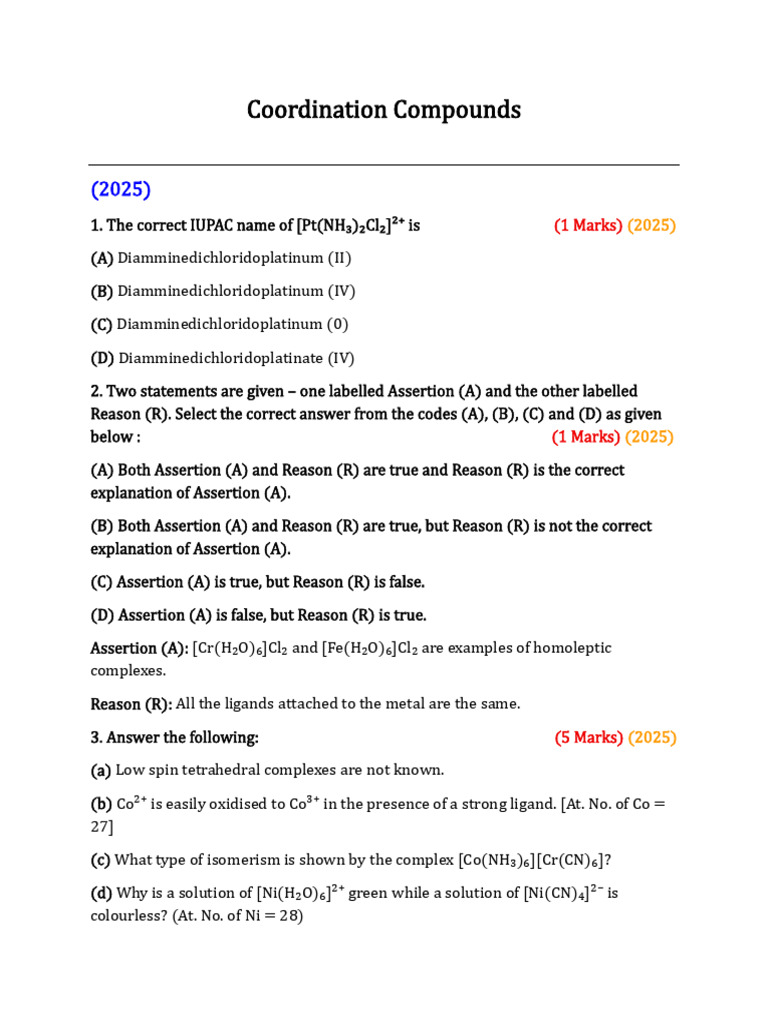 IUPAC Naming and Properties of Coordination Compounds | PDF ...
