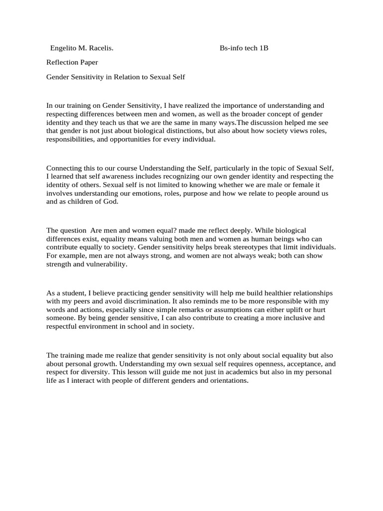 Gender Sensitivity and Sexual Self Reflection | PDF