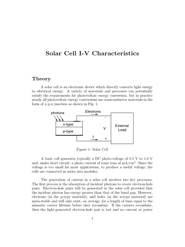 Solar Cell I-V Characteristics Explained | PDF | P–N Junction | Solid ...