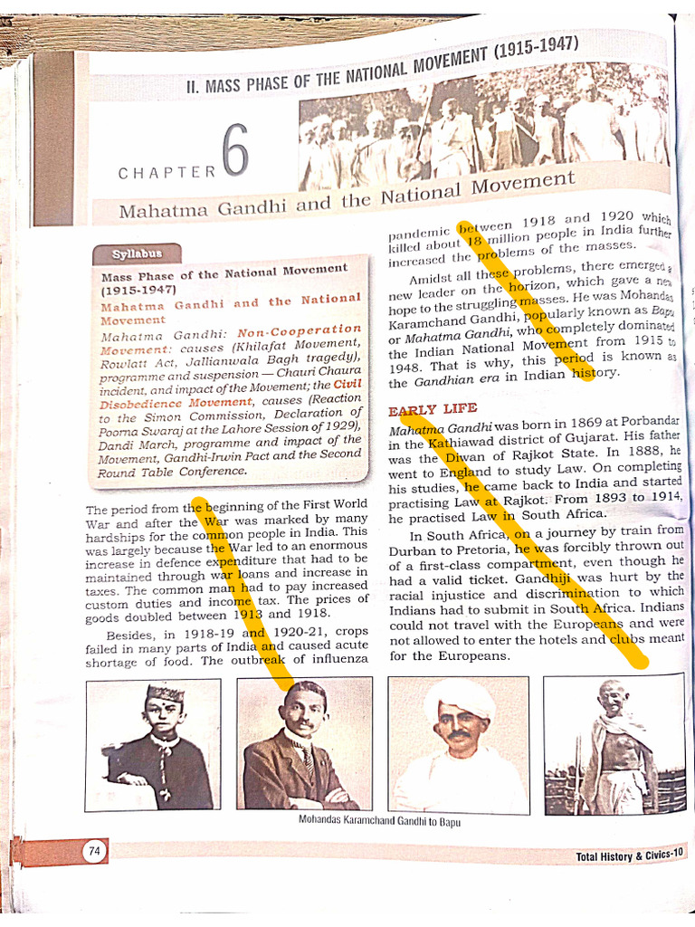 Cls 10 Hist CH 6 Mahatma Gandhi and The National Movement | PDF