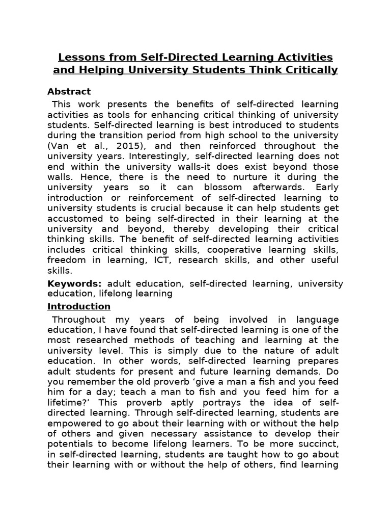 Enhancing Critical Thinking via Self-Directed Learning | PDF | Learning ...
