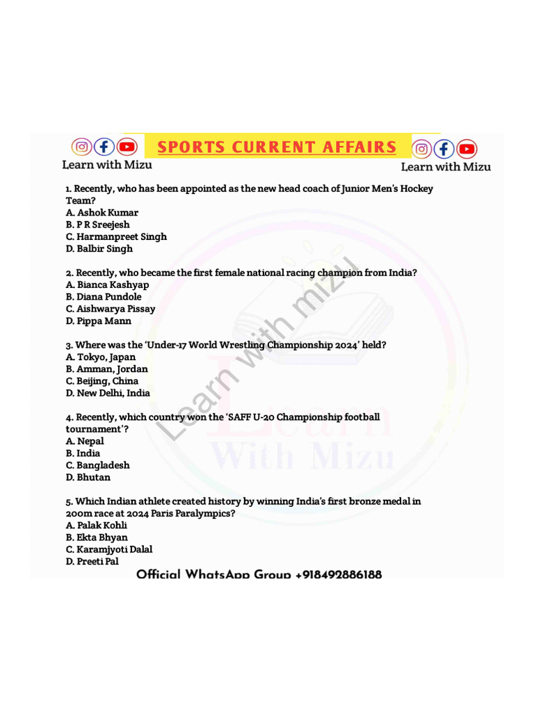 Sports Current Affairs 2024 2025 | PDF