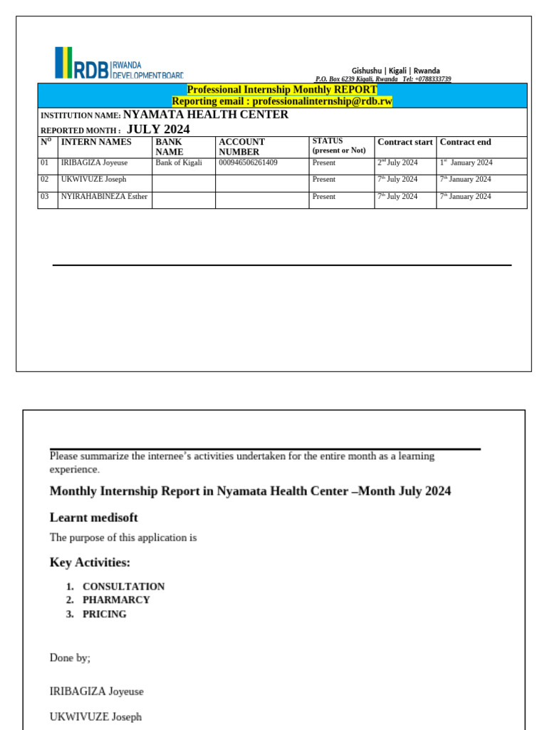 July 2024 Internship Report: Nyamata Health Center | PDF
