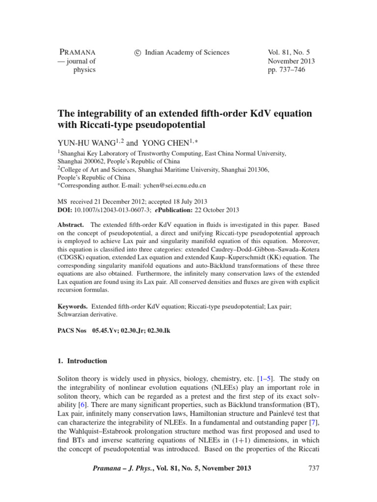 Integrability of Extended Fifth-Order KdV | PDF | Equations ...