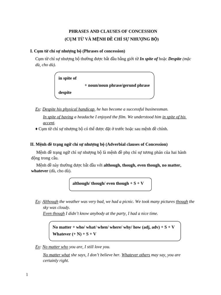 Concession Phrases and Clauses Guide | PDF | Syntax | Grammar