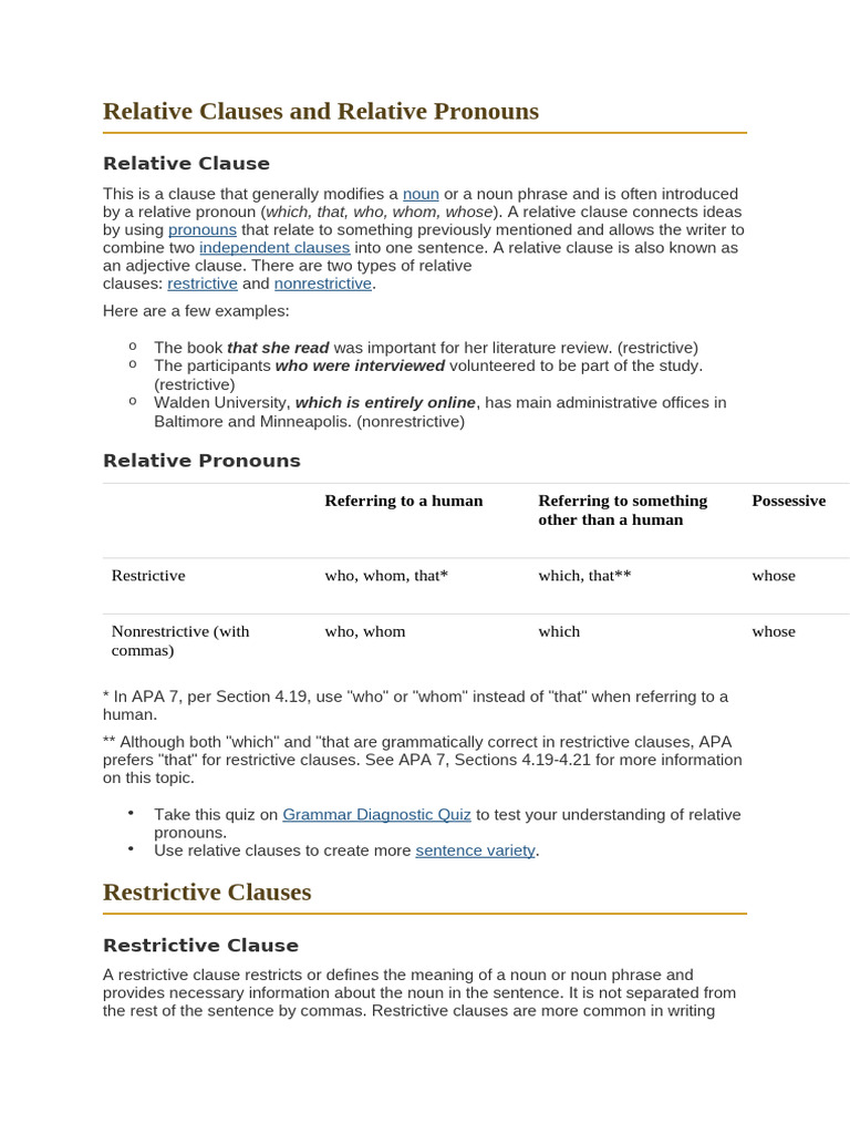 Understanding Relative Clauses and Pronouns | PDF | Verb | Adverb