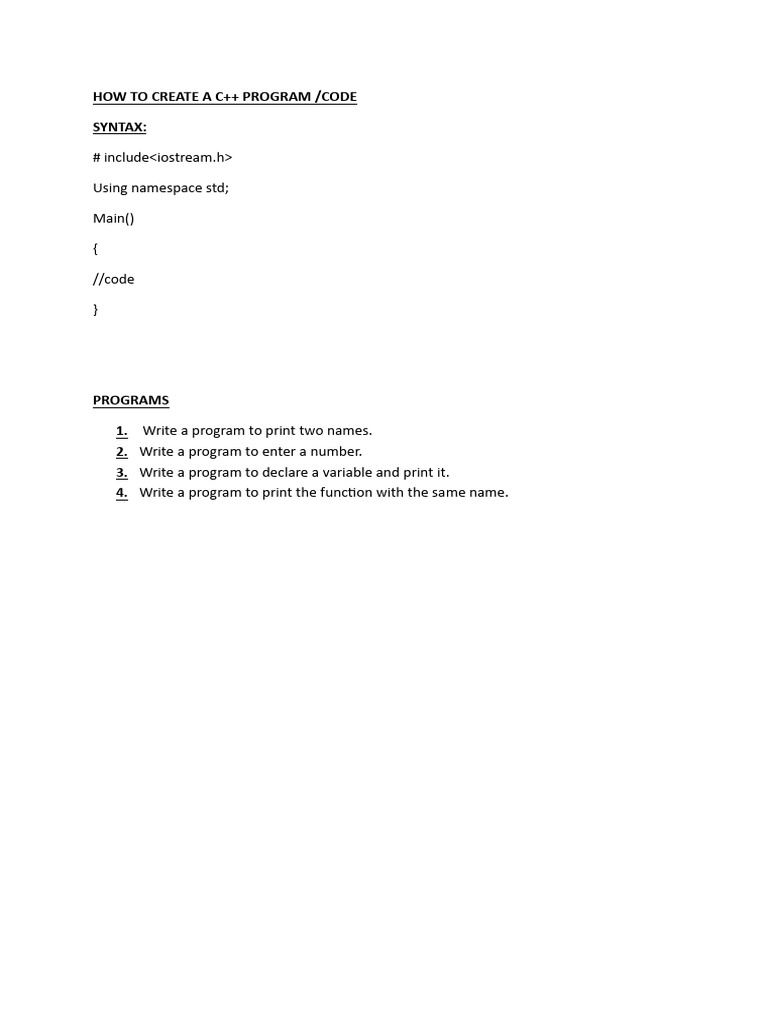 C++ Program Syntax Guide | PDF