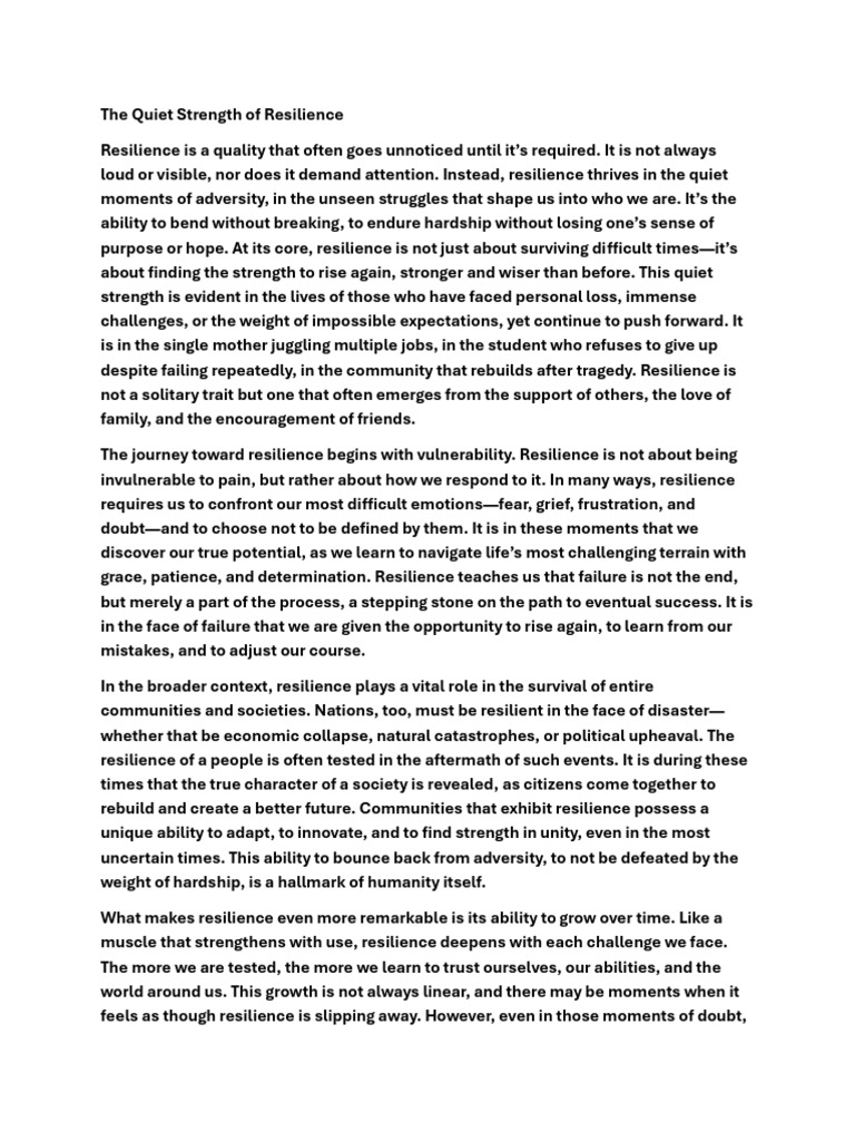 The Quiet Strength of Resilience PDF Psychological Resilience