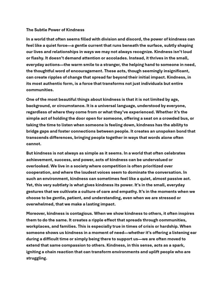 The Transformative Power of Kindness | PDF | Compassion | Psychology