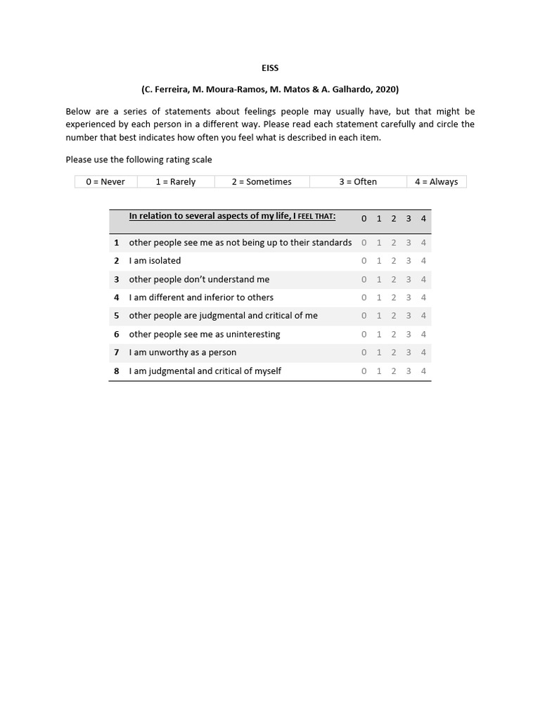 EISS Feelings Assessment Scale | PDF