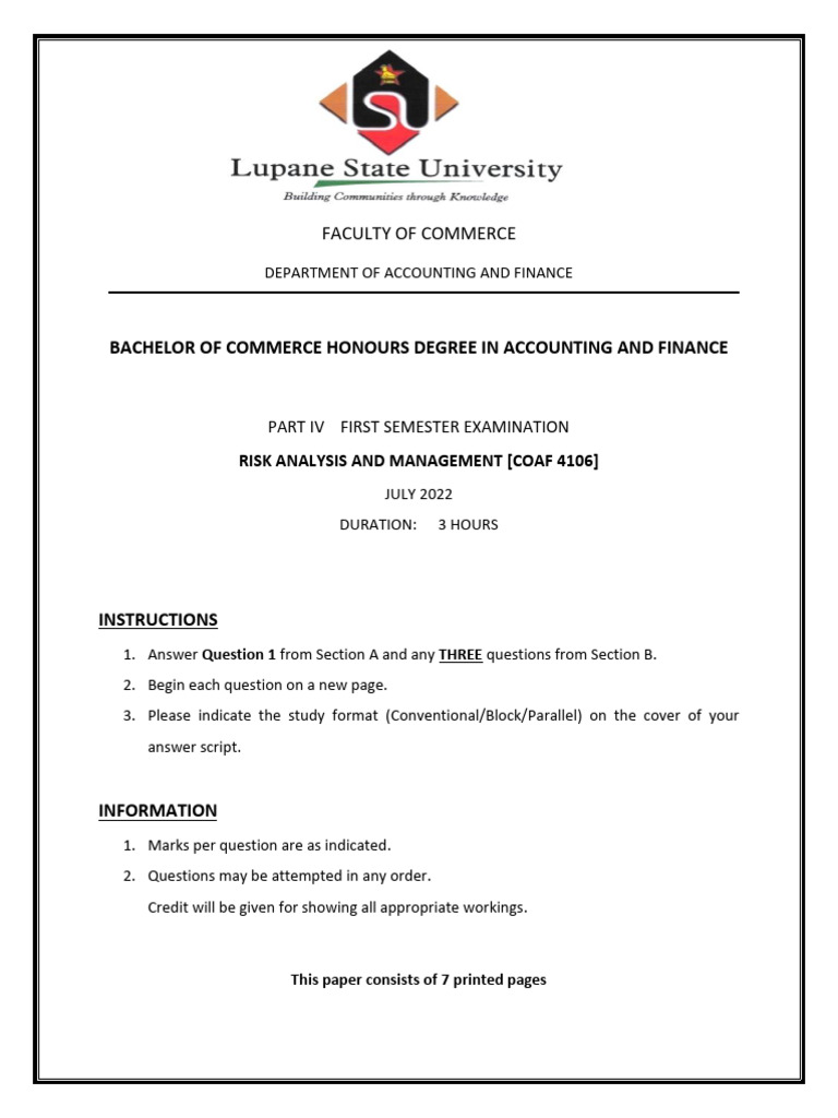 Risk Analysis Exam Paper 2022 | PDF | Futures Contract | Hedge (Finance)
