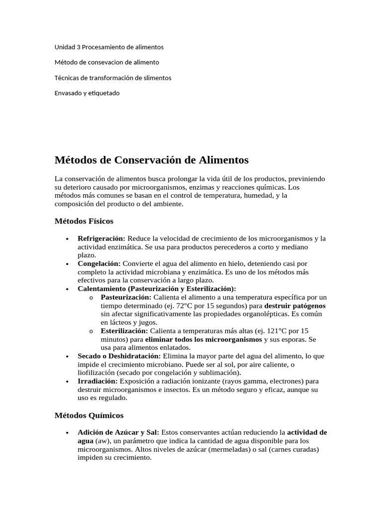 Conservación y Procesamiento de Alimentos | PDF | Conservación de los ...
