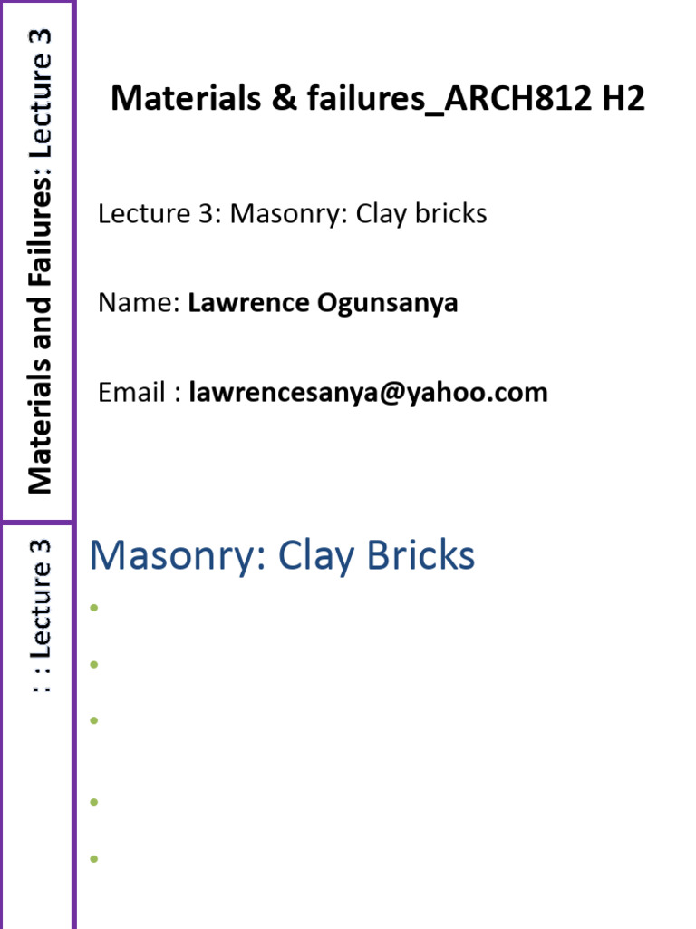 Materials and Failures - Lecture - 03 - Bricks | PDF | Brick | Masonry