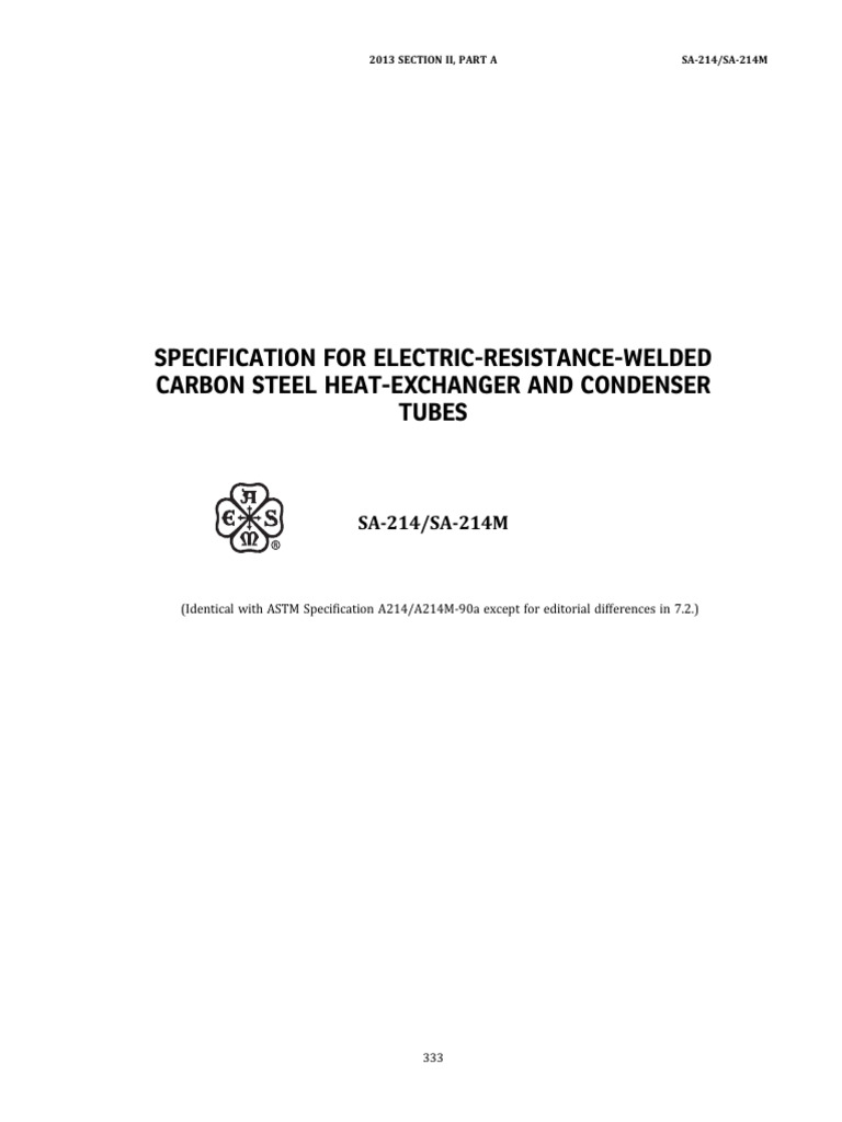 SA-214 Specification for Steel Tubes | PDF | Heat Treating | Mechanical ...