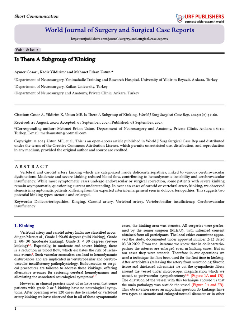 Types of Vertebral and Carotid Kinking | PDF | Diseases And Disorders ...