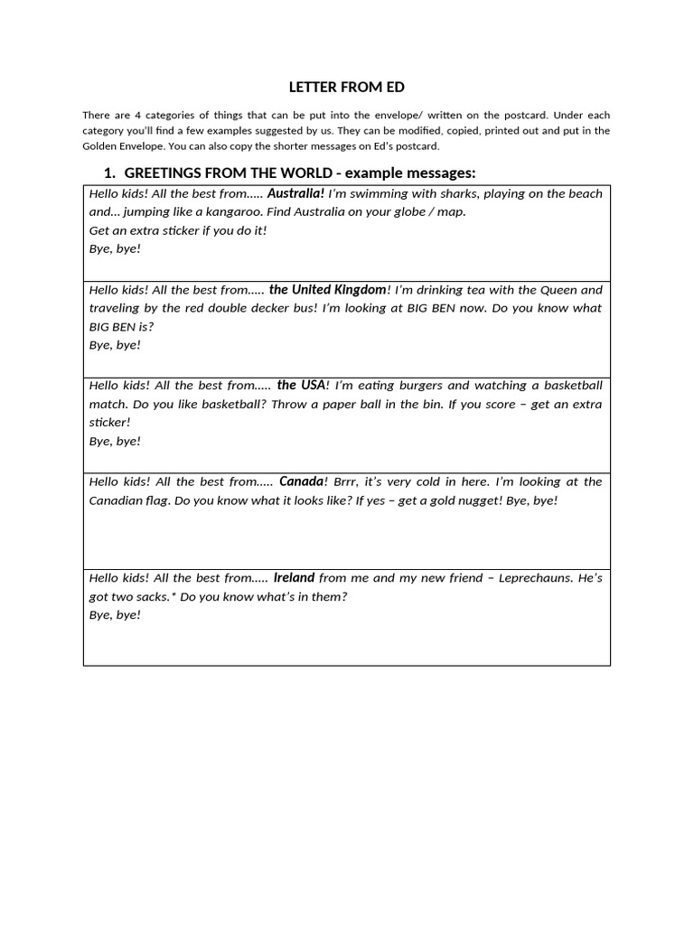 Creative Ideas for Ed's Mailbox Activities | PDF