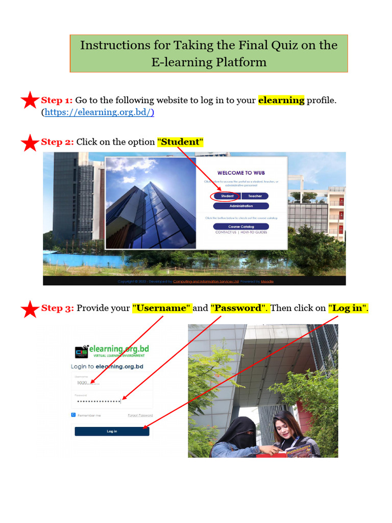 1.quiz Submission Guideline To The E-Learning Website | PDF