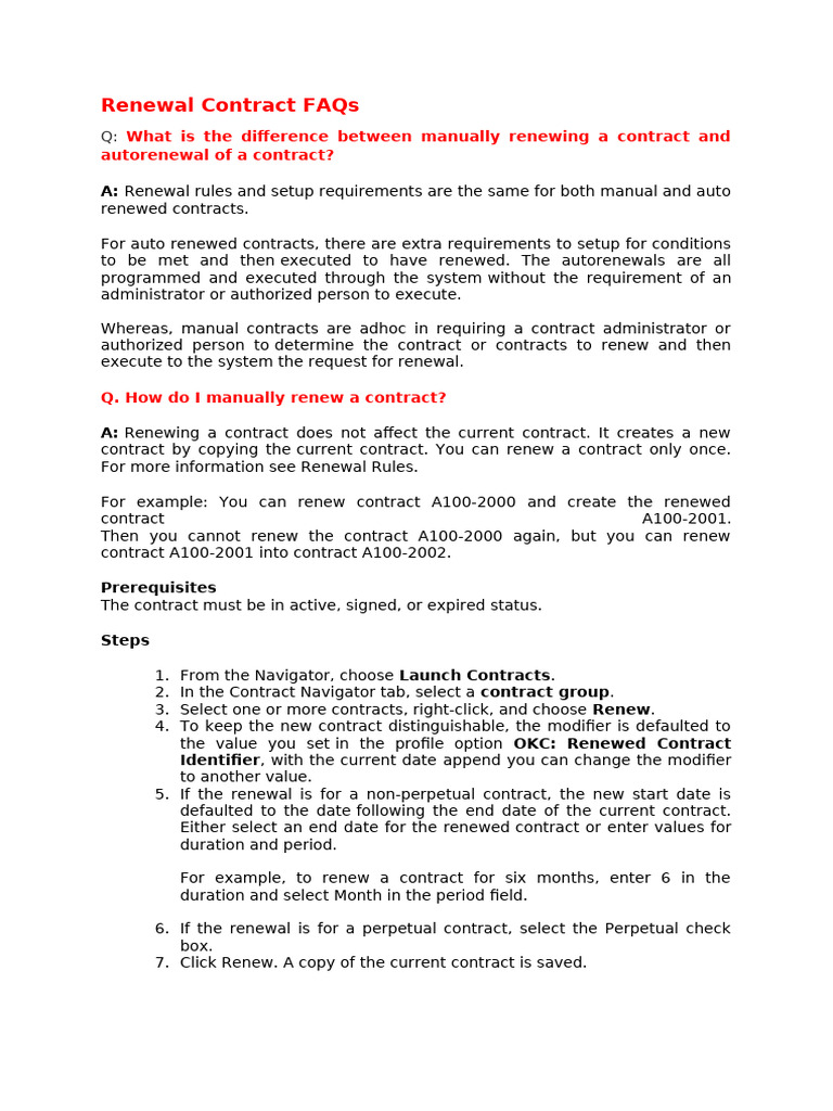 Renewal Contract FAQs | PDF | Computer Programming