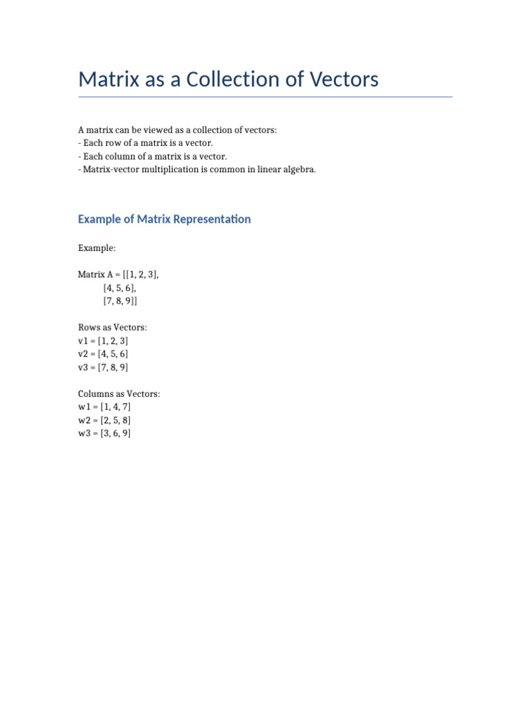 Matrix Vectors Representation | PDF