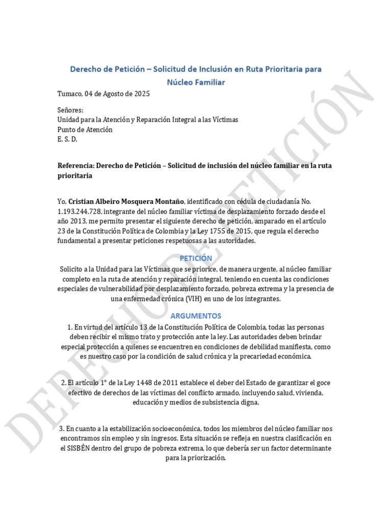 Solicitud de Inclusión en Ruta Prioritaria | PDF | Petición | Justicia