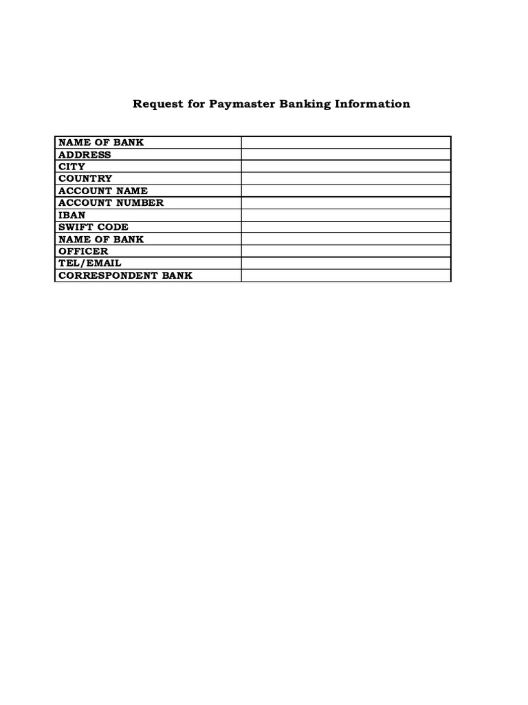 Paymaster Banking Information Request | PDF