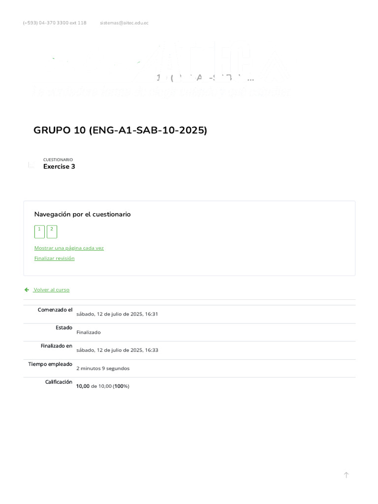 ENG-A1-SAB-10 Quiz Results 2025 | PDF