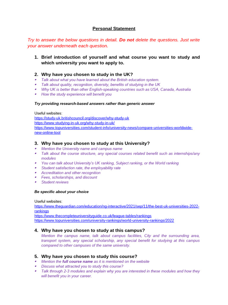 UK University Personal Statement Guide | PDF