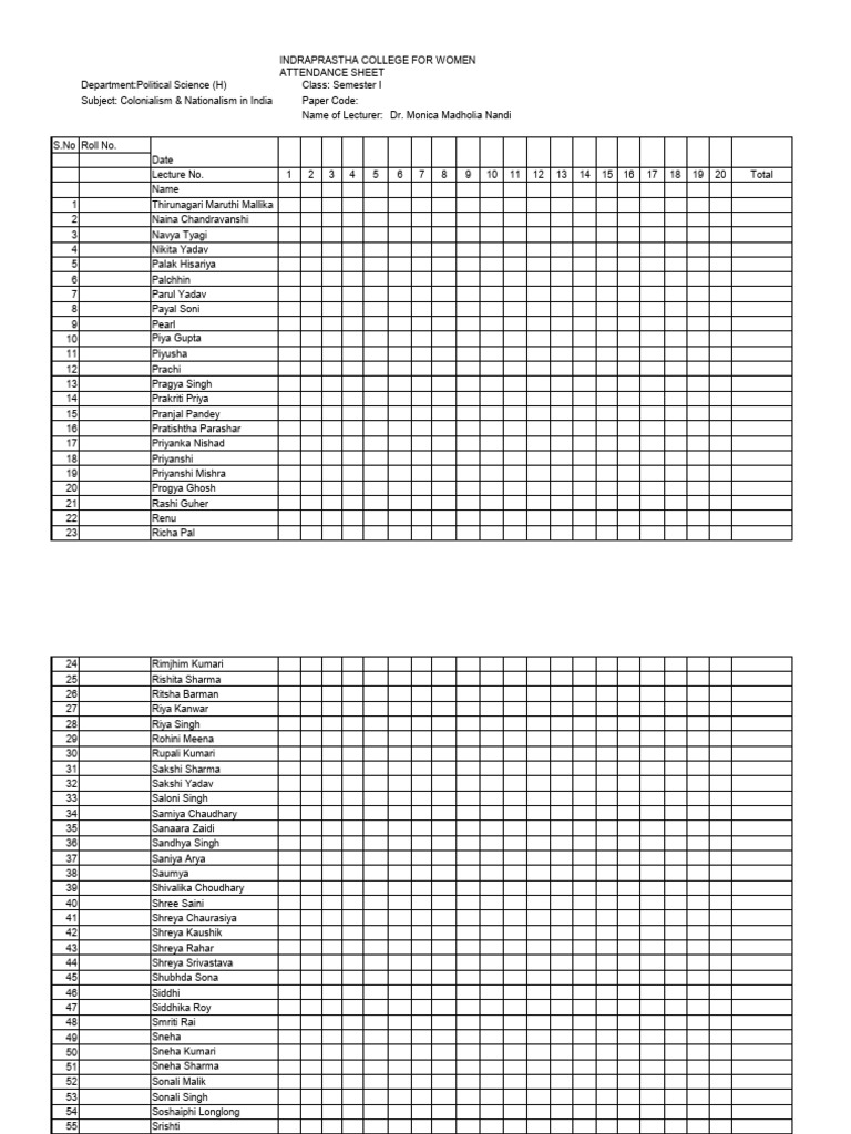 Attendance Sheet for Political Science | PDF