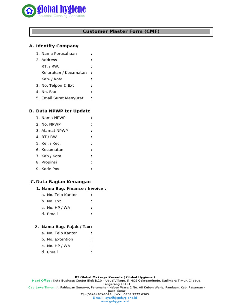 Customer Master Form PT Global Makarya Persada (ICS) 2024 | PDF