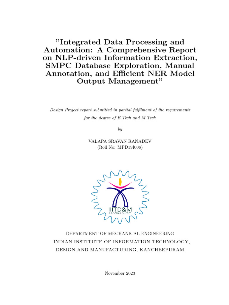 BTech DD Design Project Report MPD19I006 | PDF | Data | Databases