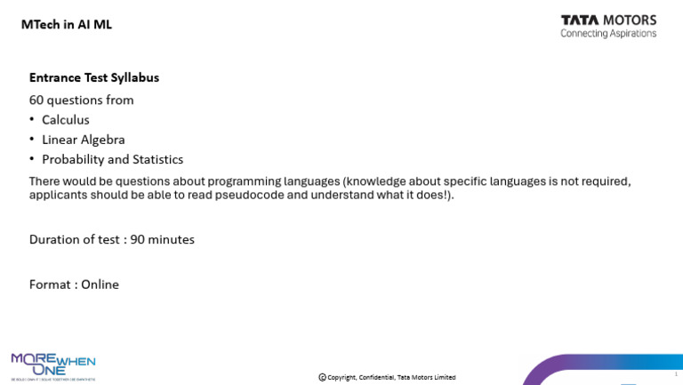Tata Motors MTech AI ML Entrance Syllabus | PDF