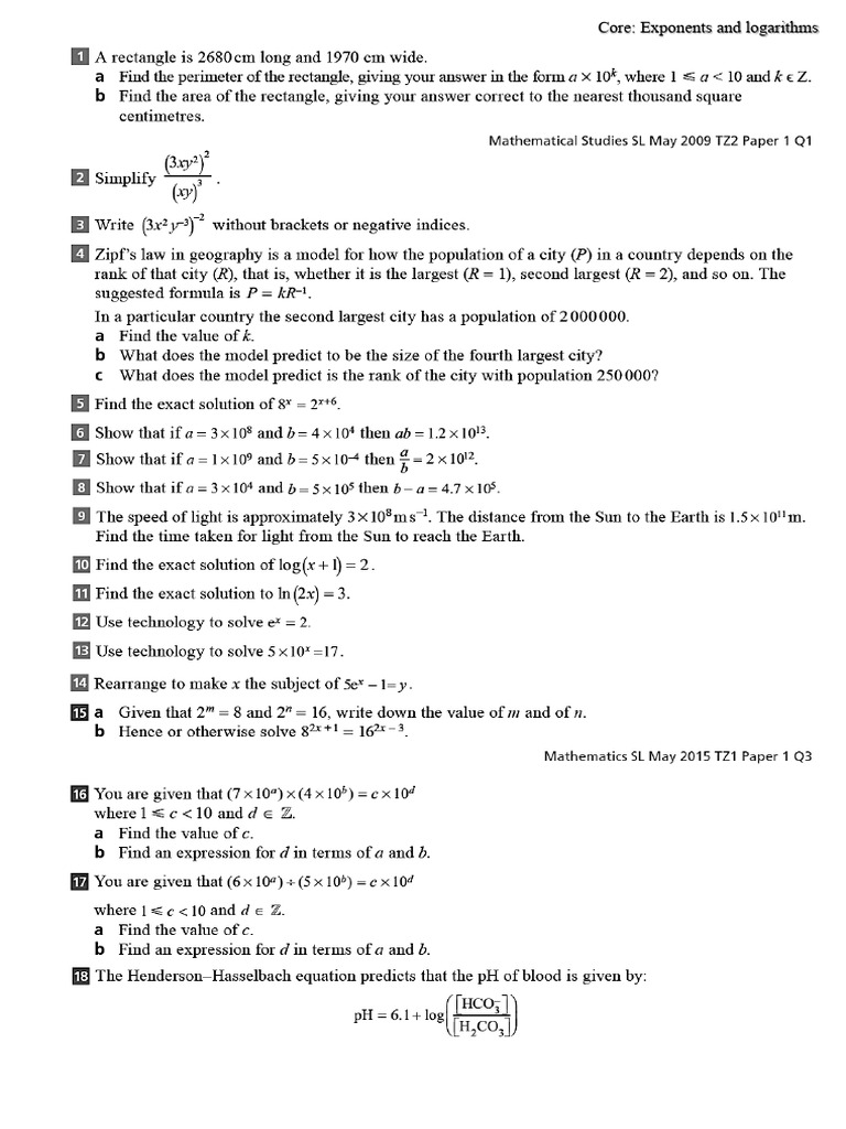 IB Maths SL Topical Questions | PDF