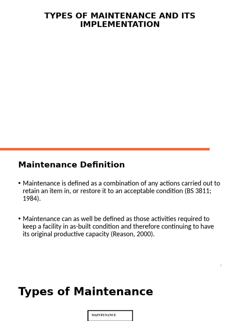 Types and Implementation of Maintenance | PDF | Reliability Engineering ...