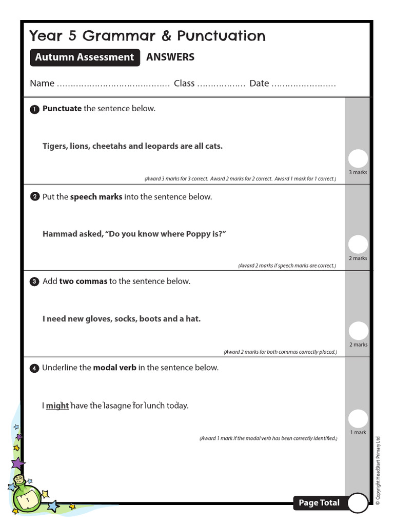 Year 5 Grammar & Punctuation Test Answers | PDF | Language Mechanics ...
