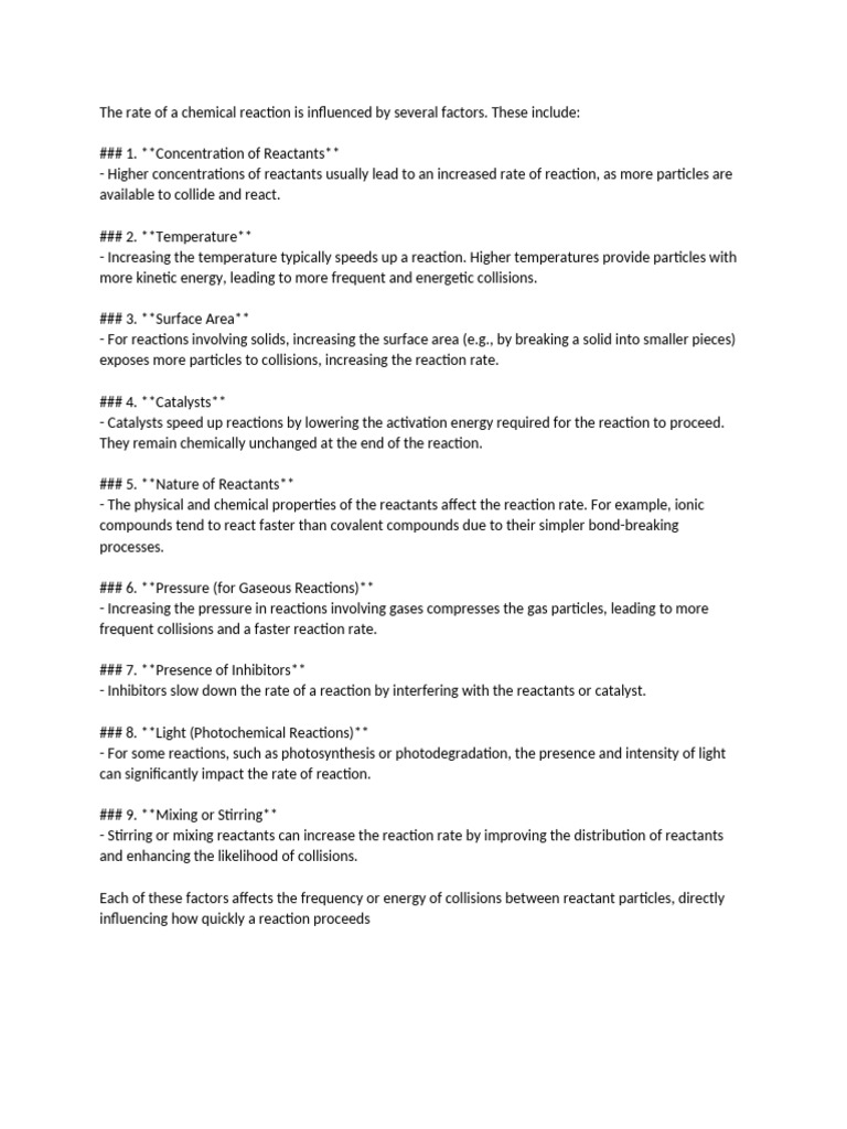 Factors Affecting Chemical Reaction Rates | PDF