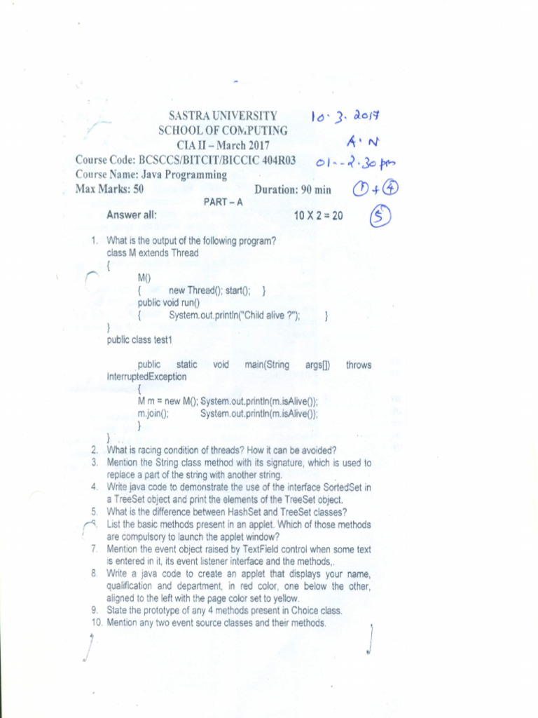 Java CIA II 2017 Question Paper | PDF