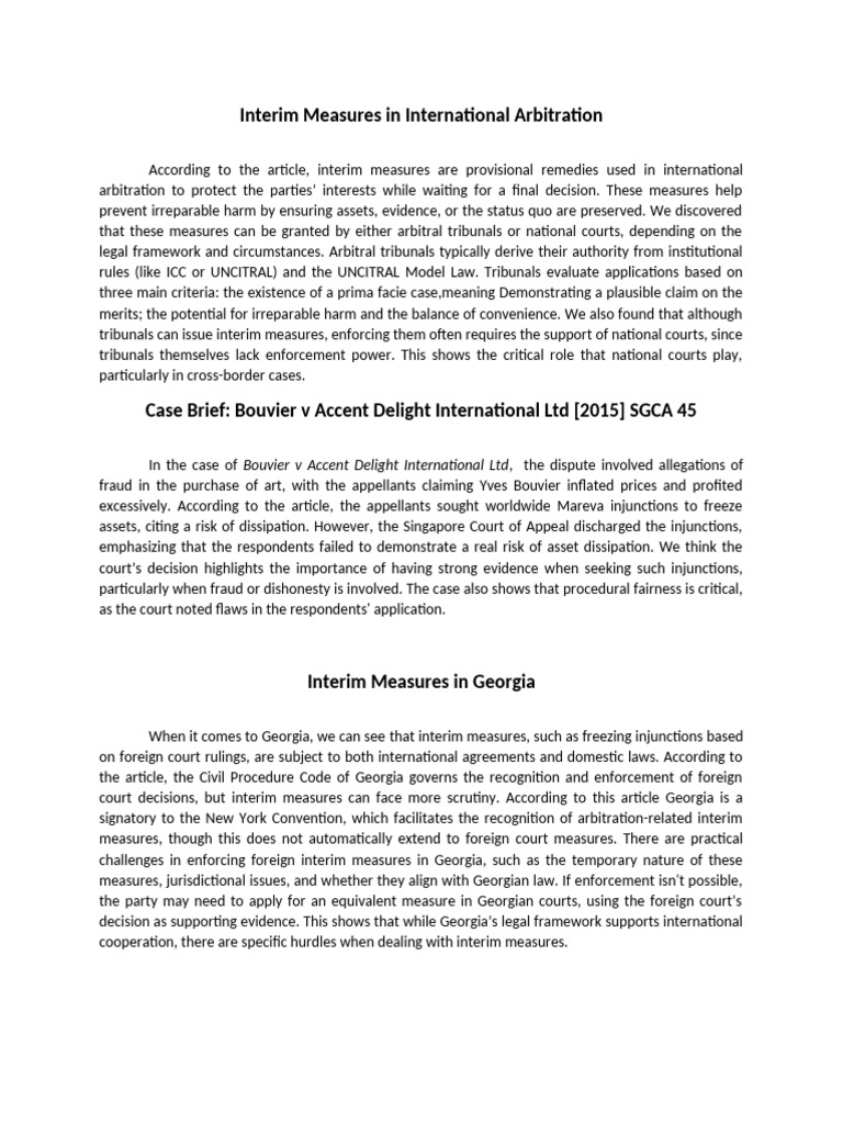 Interim Measures in International Arbitration | PDF | Arbitration ...