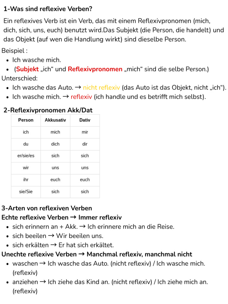 Deutsch A2 - Reflexiv Verben - 20250919 - 155334 - 0000 | PDF